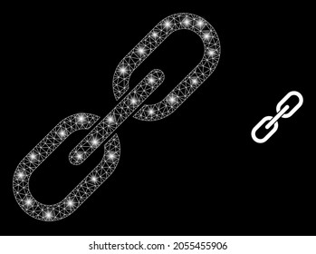Bright mesh vector chain with glow effect. White mesh, bright spots on a black background with chain icon. Mesh and glowing elements are placed on different layers.