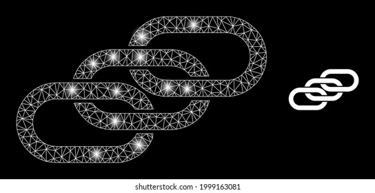 Bright mesh vector chain links with glow effect. White mesh, bright spots on a black background with chain links icon. Mesh and lightspot elements are placed on different layers.