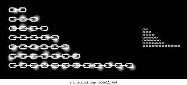 Bright mesh vector chains with glow effect. White mesh, bright spots on a black background with chains icon. Mesh and glare elements are placed on different layers.