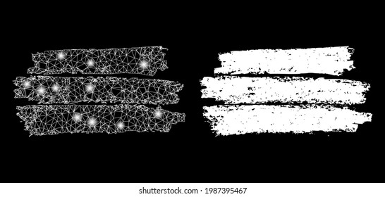 Bright mesh vector charcoal texture template with glow effect. White mesh, bright spots on a black background with charcoal texture template icon.