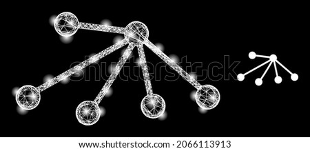 Bright mesh vector connect with glow effect. White mesh, bright spots on a black background with connect icon. Mesh and lightspot elements are placed on different layers.