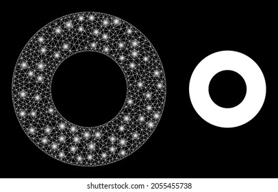 Bright mesh vector donut with glare effect. White mesh, glare spots on a black background with donut icon. Mesh and glowing elements are placed on different layers.