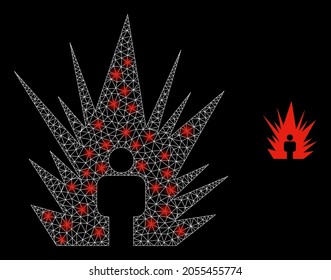 Bright mesh vector electric bang with glare effect. White mesh, bright spots on a black background with electric bang icon. Mesh and glare elements are placed on different layers.