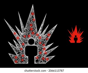Bang eléctrico vectorial de malla brillante con efecto de resplandor. Malla blanca, puntos brillantes sobre un fondo negro con un icono de bang eléctrico. La malla y los elementos brillantes se colocan en diferentes capas.
