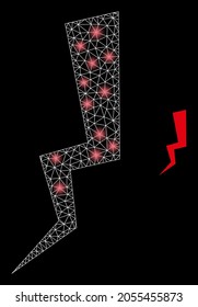 Bright mesh vector electrical break with glare effect. White mesh, glare spots on a black background with electrical break icon. Mesh and glowing elements are placed on different layers.