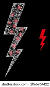 Bright mesh vector electrical energy with glare effect. White mesh, light spots on a black background with electrical energy icon. Mesh and glare elements are placed on different layers.