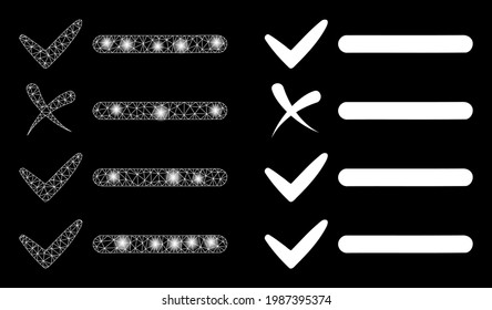 Bright mesh vector exam list with glare effect. White mesh, bright spots on a black background with exam list icon. Mesh and glare elements are placed on different layers.