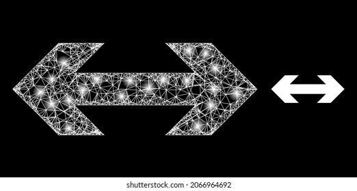 Bright mesh vector exchange arrow with glare effect. White mesh, glare spots on a black background with exchange arrow icon. Mesh and glare elements are placed on different layers.