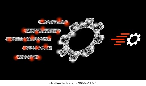 Bright mesh vector fast gear with glow effect. White mesh, bright spots on a black background with fast gear icon. Mesh and lightspot elements are placed on different layers.