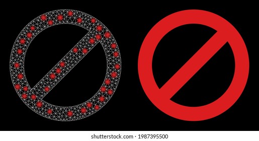 Bright mesh vector forbidden with glare effect. White mesh, bright spots on a black background with forbidden icon. Mesh and glare elements are placed on different layers.
