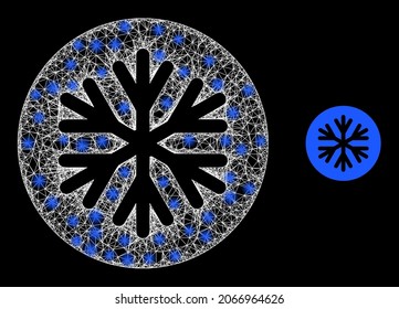 Helle Maschen, Vektorfrost mit Glanzeffekt. Weiße Masche, glatte Flecken auf schwarzem Hintergrund mit Frostsymbol. Mesh- und Glanzelemente werden auf verschiedene Ebenen platziert.