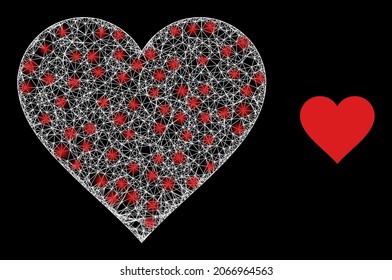 Bright mesh vector heart with glow effect. White mesh, light spots on a black background with heart icon. Mesh and glare elements are placed on different layers.