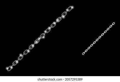 Bright mesh vector long chain with glare effect. White mesh, bright spots on a black background with long chain icon. Mesh and glare elements are placed on different layers.