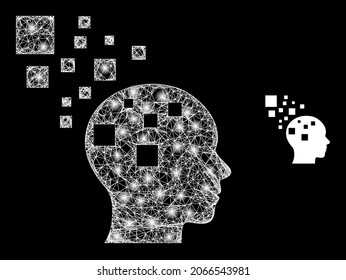 Bright mesh vector memory compilation with glow effect. White mesh, bright spots on a black background with memory compilation icon. Mesh and glowing elements are placed on different layers.