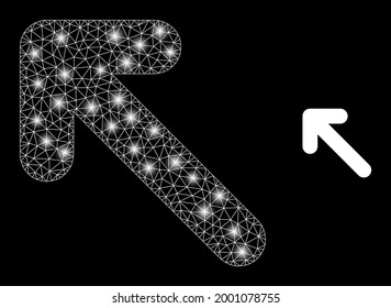 Bright mesh vector move up left with glow effect. White mesh, flash spots on a black background with move up left icon. Mesh and glare elements are placed on different layers.
