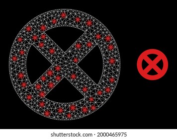 Bright mesh vector no entry with glare effect. White mesh, light spots on a black background with no entry icon. Mesh and lightspot elements are placed on different layers.