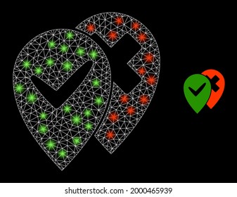 Bright mesh vector place advices with glow effect. White mesh, bright spots on a black background with place advices icon. Mesh and glowing elements are placed on different layers.