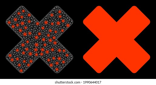 Bright mesh vector reject with glow effect. White mesh, glare spots on a black background with reject icon. Mesh and glare elements are placed on different layers.