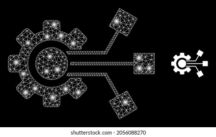 Bright mesh vector smart component with glare effect. White mesh, glare spots on a black background with smart component icon. Mesh and glare elements are placed on different layers.