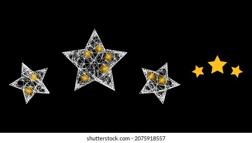 Bright mesh vector star rating with glow effect. White mesh, bright spots on a black background with star rating icon. Mesh and lightspot elements are placed on different layers.