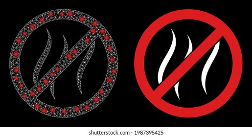 Bright mesh vector stop vapour with glare effect. White mesh, glare spots on a black background with stop vapour icon. Mesh and glare elements are placed on different layers.