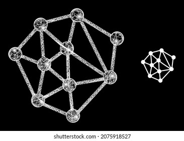 Bright mesh vector mesh structure with glow effect. White mesh, bright spots on a black background with constellation structure icon. Mesh and glowing elements are placed on different layers.