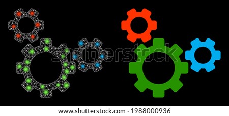 Bright mesh vector top gear with glare effect. White mesh, glare spots on a black background with top gear icon. Mesh and glare elements are placed on different layers.