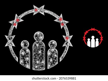 Totalitarismo vector de malla brillante con efecto de resplandor. Malla blanca, puntos brillantes sobre un fondo negro con un icono del totalitarismo. Los elementos de malla y resplandor se colocan en diferentes capas.