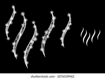 Bright mesh vector vapour with glare effect. White mesh, light spots on a black background with vapour icon. Mesh and glare elements are placed on different layers.