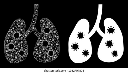 Bright mesh viral pneumonia with glow effect. Abstract illuminated model based on viral pneumonia icon. Shiny wire carcass polygonal mesh viral pneumonia. Vector abstraction on a black background.