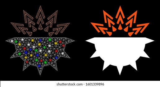 Bright mesh viral structure icon with lightspot effect. Abstract illuminated model of viral structure. Shiny wire frame polygonal mesh viral structure icon. Vector abstraction on a black background.