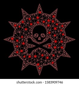 Bright mesh viral toxin with glow effect. Abstract illuminated model of viral toxin icon. Shiny wire frame triangular network viral toxin. Vector abstraction on a black background.