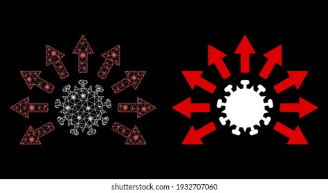 Bright mesh virus distribution with glare effect. Abstract illuminated model based on virus distribution icon. Shiny wire frame polygonal mesh virus distribution.