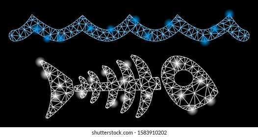 Bright mesh water pollution with lightspot effect. Abstract illuminated model of water pollution icon. Shiny wire frame triangular mesh water pollution. Vector abstraction on a black background.