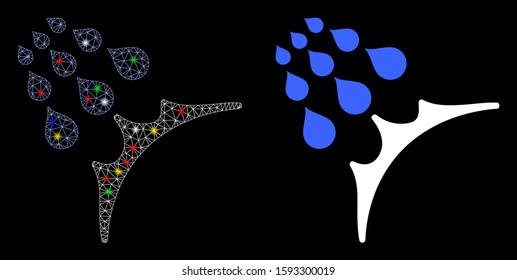 Bright mesh water proof icon with glitter effect. Abstract illuminated model of water proof. Shiny wire frame polygonal mesh water proof icon. Vector abstraction on a black background.