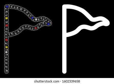 Bright mesh wind wane icon with glitter effect. Abstract illuminated model of wind wane. Shiny wire frame triangular mesh wind wane icon. Vector abstraction on a black background.