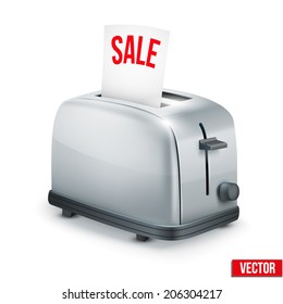 Bright Metal Glossy Toaster with message SALE. Vector illustration isolated on white.