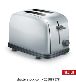 Bright Metal Glossy Toaster. Vector illustration isolated on white.