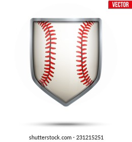 Bright metallic shield in the baseball ball inside. Editable Vector Illustration isolated on white background.