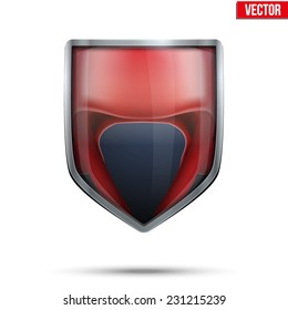 Bright metallic shield in the boxing helmet inside. Editable Vector Illustration isolated on white background.