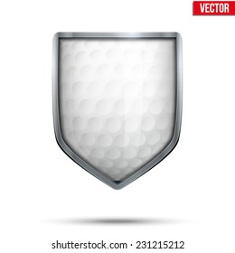 Bright metallic shield in the golf ball inside. Editable Vector Illustration isolated on white background.