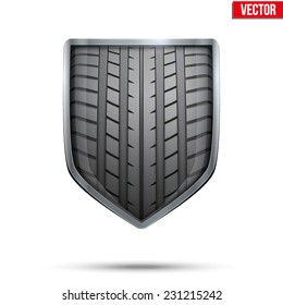 Bright metallic shield in the racing tire inside. Editable Vector Illustration isolated on white background.