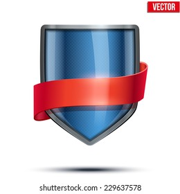 Bright metallic shield with ribbon. Editable Vector Illustration isolated on white background.