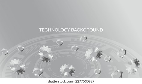 Fondo tecnológico metálico brillante con engranajes, engranajes, tuercas y elementos tecnológicos