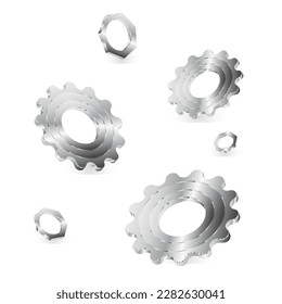 Bright metallic technological background with gears, gear, nut and technological elements