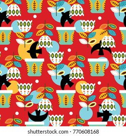 Bright Mexican folk seamless pattern in flat design. Vector illustration