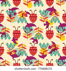 Bright Mexican folk seamless pattern in flat design. Vector illustration