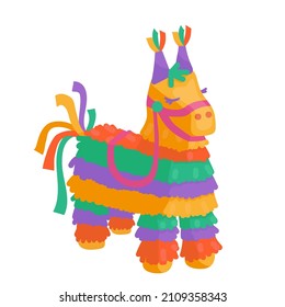 Bright Mexican piñata in the form of a donkey.Cartoon vector graphics.