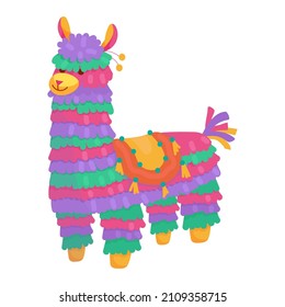 Bright Mexican llama piñata.Cartoon vector graphic.