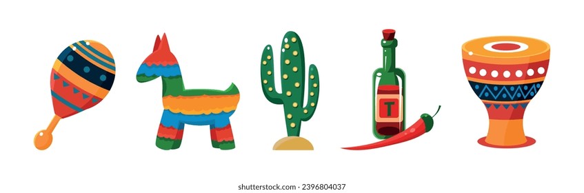 Bright Mexican Traditional Symbols and Attribute Vector Set